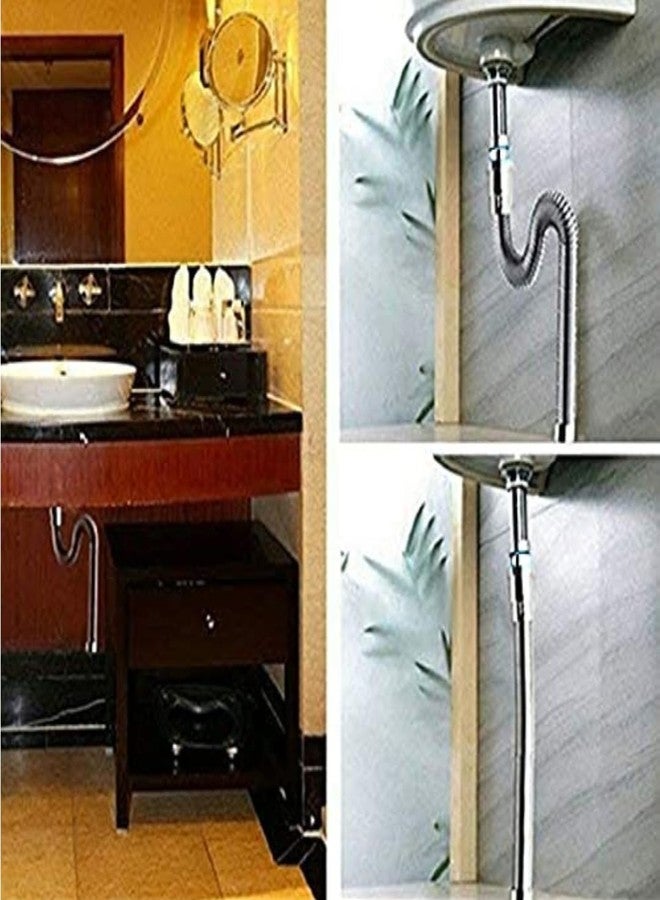 BATHONIX أنبوب تصريف مياه الصرف الصحي المرن المطلي بالكروم من باثونيكس، مقاس 1-1/4 بوصة، لحوض المطبخ، خرطوم تصريف مياه الصرف الصحي شديد التحمل (عبوة من قطعة واحدة) - Image 5